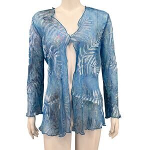 Simply Silk Cardigan‎ Womens Small Blue Lightweight Topper Sheer Artsy Ruffles